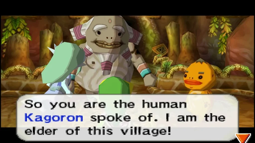 The Goron elder of the village greeting Link in his house beside his grandchild The Goron elder of the village greeting Link in his house beside his grandchild