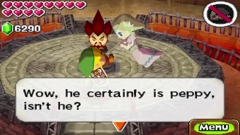 Lokomo Embrose beside Link in the arena as Zelda remarks that he is peppy Lokomo Embrose beside Link in the arena as Zelda remarks that he is peppy