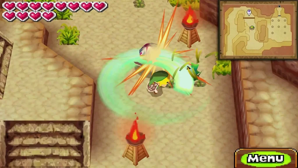 Link slashing a Fire Baba in a ring of lit torches on the Fire Sanctuary approach Link slashing a Fire Baba in a ring of lit torches on the Fire Sanctuary approach