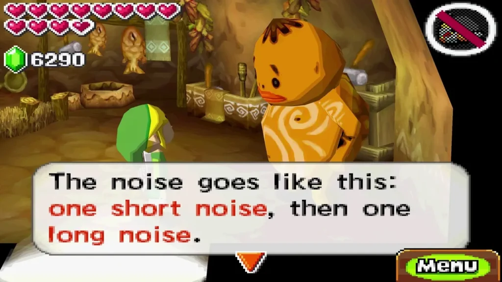 A Goron in the village explaining that the monsters respond to one short noise then one long noise A Goron in the village explaining that the monsters respond to one short noise then one long noise