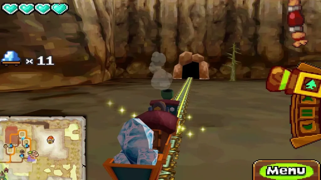 Spirit Train with a Mega Ice load nearing a tunnel entrance on the Fire Realm line, eleven blocks left Spirit Train with a Mega Ice load nearing a tunnel entrance on the Fire Realm line, eleven blocks left