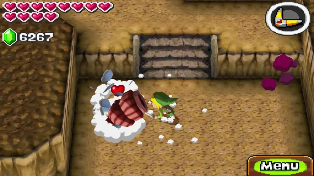 A red Like Like creature with a white burst beside Link in the cave's pot room A red Like Like creature with a white burst beside Link in the cave's pot room