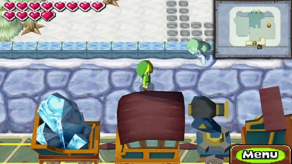 Spirit Train's freight car loaded with Mega Ice blocks on a snowy track beside a stone wall Spirit Train's freight car loaded with Mega Ice blocks on a snowy track beside a stone wall
