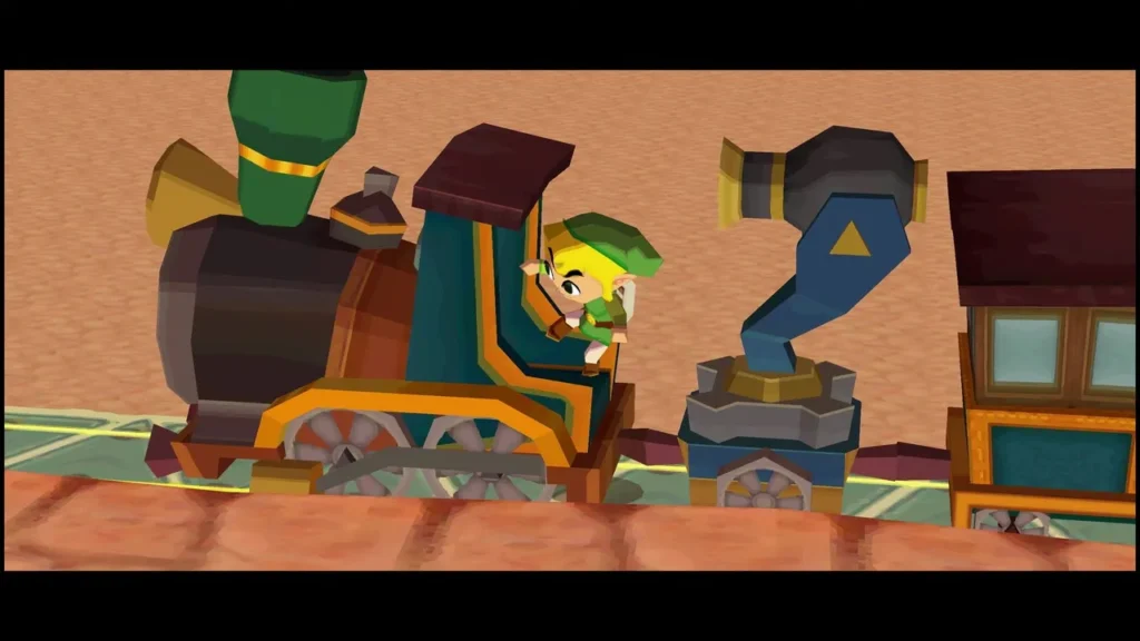 Link at the Spirit Train's engine with a car coupled behind it on the Fire Realm rails Link at the Spirit Train's engine with a car coupled behind it on the Fire Realm rails