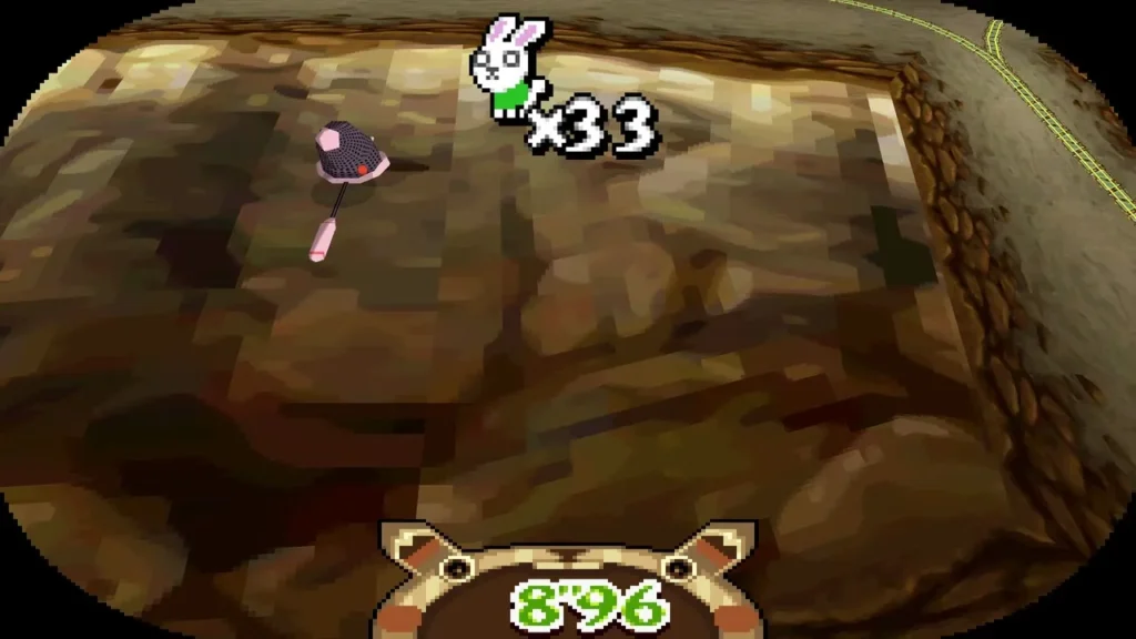 Rabbit Net swung at a mountain rabbit in the Fire Realm cave, with the rabbit timer running Rabbit Net swung at a mountain rabbit in the Fire Realm cave, with the rabbit timer running