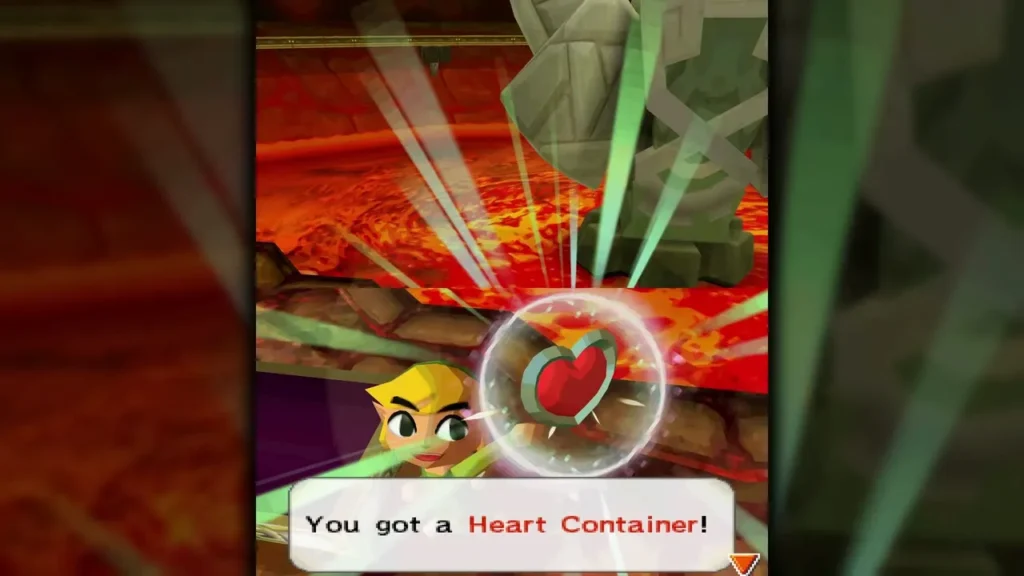 Link holding up a Heart Container, with the message that he got a Heart Container Link holding up a Heart Container, with the message that he got a Heart Container