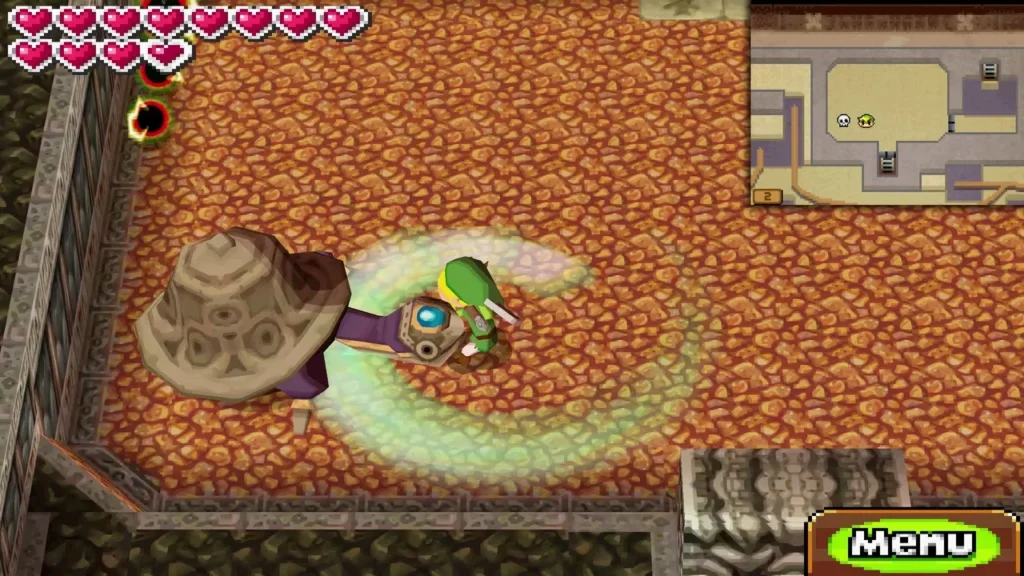 Link swinging his sword at Heatoise, which is stunned by the electrified Winder bar Link swinging his sword at Heatoise, which is stunned by the electrified Winder bar
