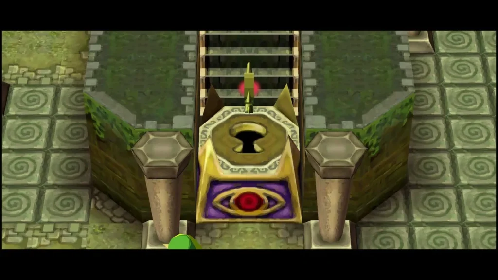 Keyhole in the eye-glyph gate at the top of the stairs, with Link below Keyhole in the eye-glyph gate at the top of the stairs, with Link below