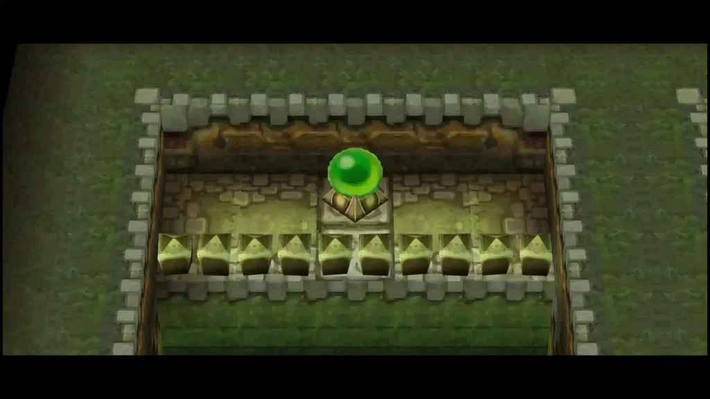 The third-floor floor switch glowing green, with a row of spikes in front of it The third-floor floor switch glowing green, with a row of spikes in front of it