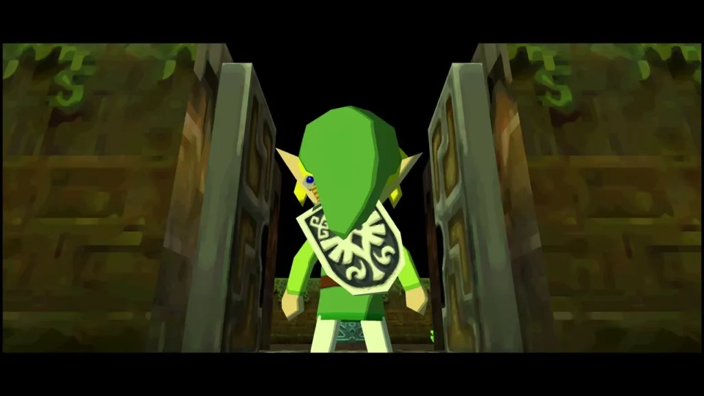 Link walking through the doorway into the corridor beyond the locked door Link walking through the doorway into the corridor beyond the locked door