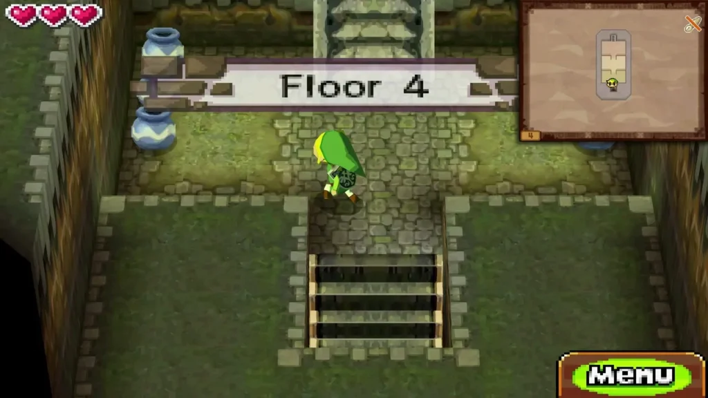 Blue pot beside Link in the temple room before the boss Blue pot beside Link in the temple room before the boss