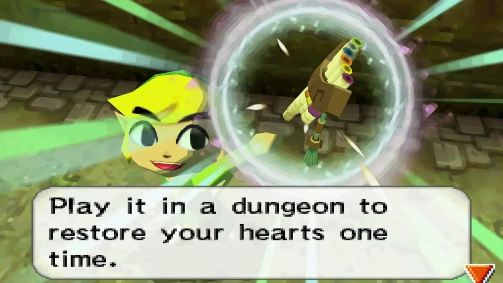 Spirit Flute glowing in the light as the message says it restores hearts once per dungeon Spirit Flute glowing in the light as the message says it restores hearts once per dungeon