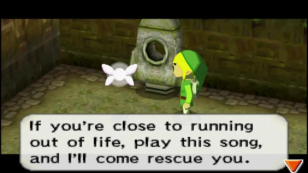 Spirit fairy tells Link to play the song when running low on life, beside the temple statue Spirit fairy tells Link to play the song when running low on life, beside the temple statue