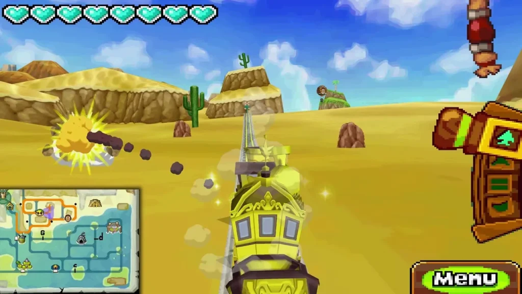 Cannon shot bursts in the sand beside the rails as the train passes Cannon shot bursts in the sand beside the rails as the train passes