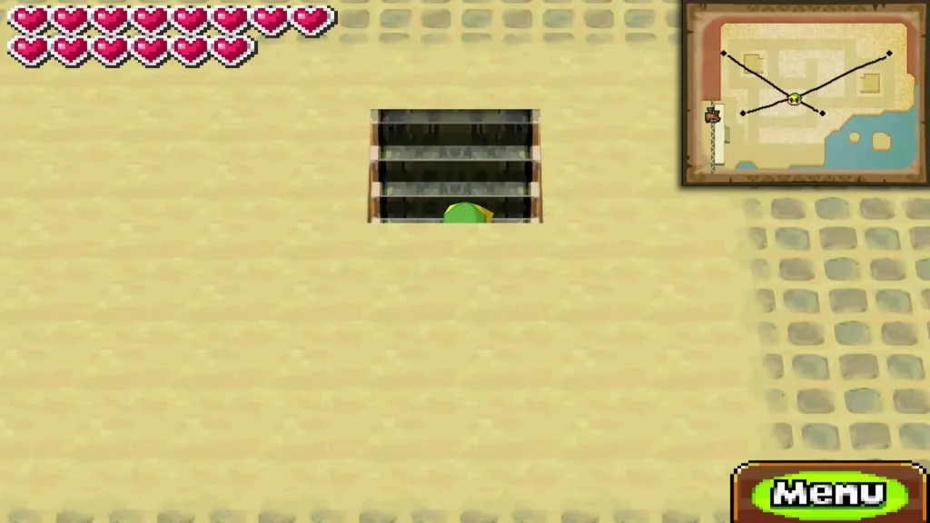 A staircase opens in the sand after the bomb blast A staircase opens in the sand after the bomb blast