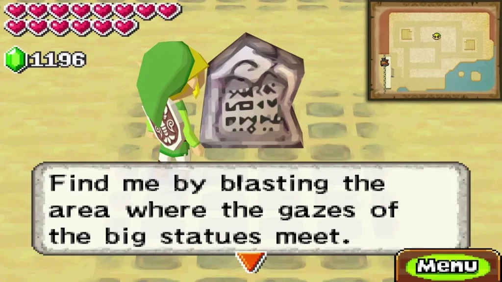 Link reading the stone tablet that describes the Sanctuary Link reading the stone tablet that describes the Sanctuary