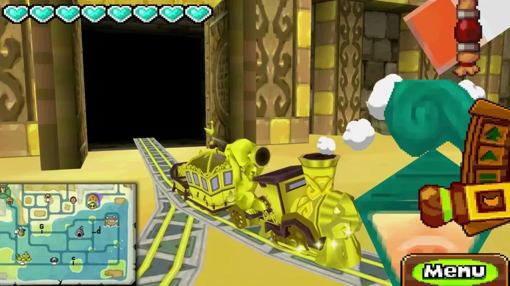 Spirit Train rolls through the open gate of the Sand Temple Spirit Train rolls through the open gate of the Sand Temple