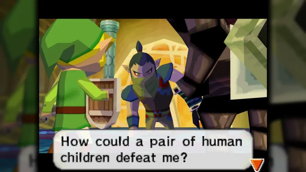 Byrne speaking after his defeat with Link at his side in the Tower of Spirits Byrne speaking after his defeat with Link at his side in the Tower of Spirits