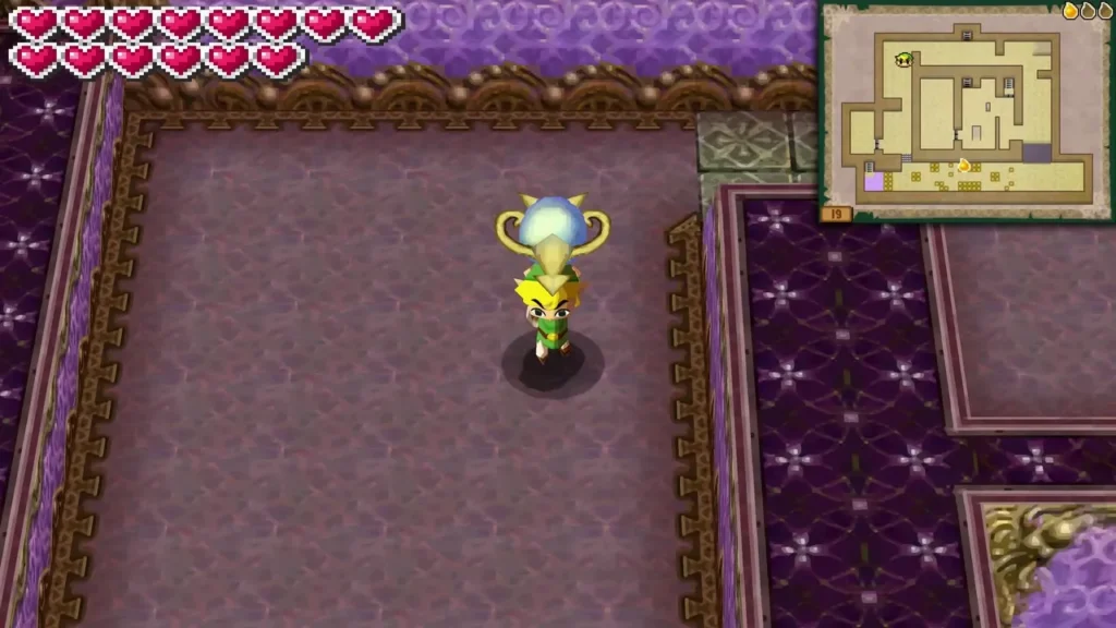 Link carrying an arrow launcher overhead on Floor 19 of the Tower of Spirits Link carrying an arrow launcher overhead on Floor 19 of the Tower of Spirits