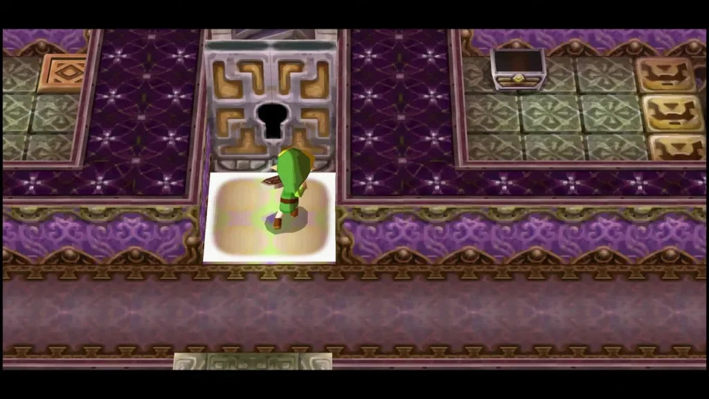 Link standing before the locked door with a keyhole at the top centre of Floor 18 Link standing before the locked door with a keyhole at the top centre of Floor 18