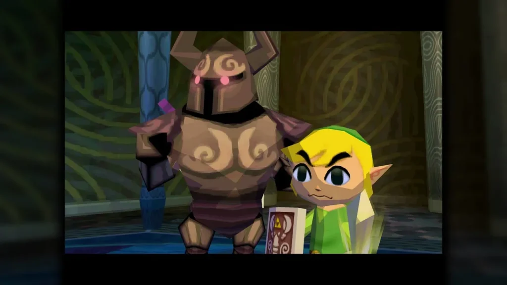 Link standing beside the armored Byrne after the arena fight Link standing beside the armored Byrne after the arena fight