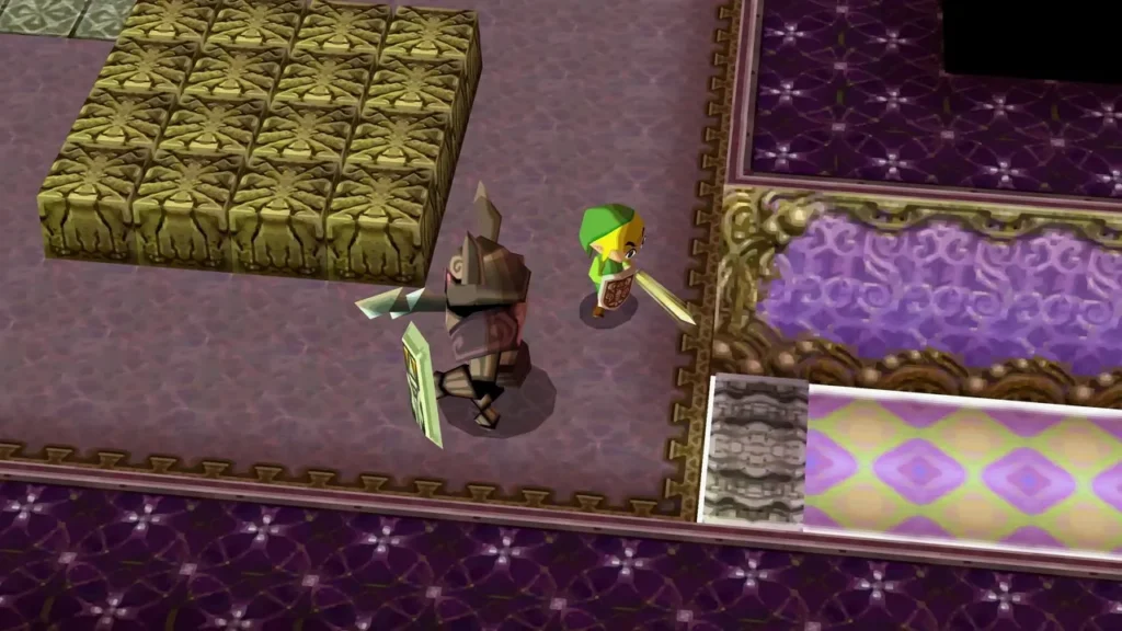 Link facing an ordinary dark Phantom in the Floor 21 room with his sword drawn Link facing an ordinary dark Phantom in the Floor 21 room with his sword drawn
