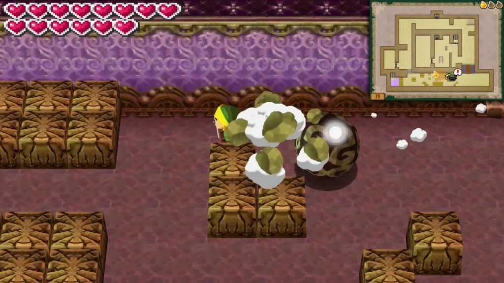 Link on Floor 19 as a rolling Phantom smashes the blocks in the west hallway Link on Floor 19 as a rolling Phantom smashes the blocks in the west hallway