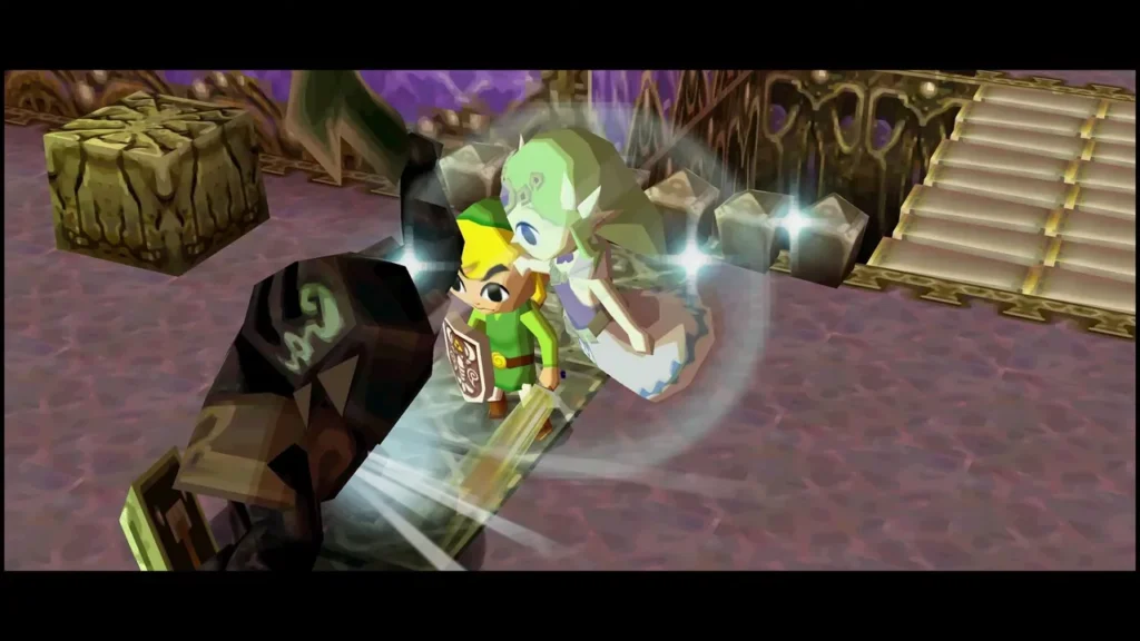 Zelda in spirit form leaping into a Phantom beside Link on Floor 19 Zelda in spirit form leaping into a Phantom beside Link on Floor 19