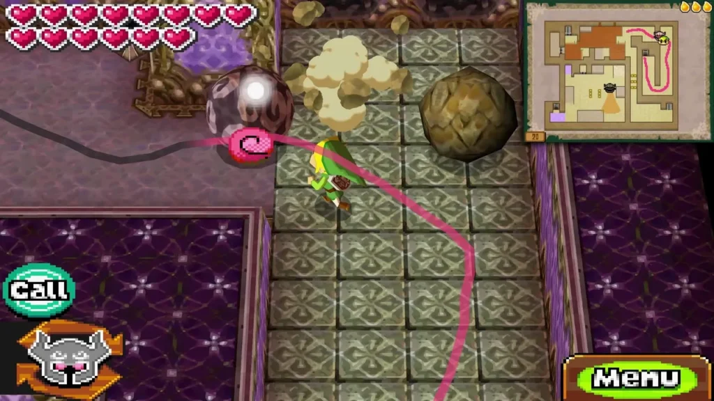Zelda as a Wrecker Phantom rolling along a tiled path past boulders on Floor 20 Zelda as a Wrecker Phantom rolling along a tiled path past boulders on Floor 20