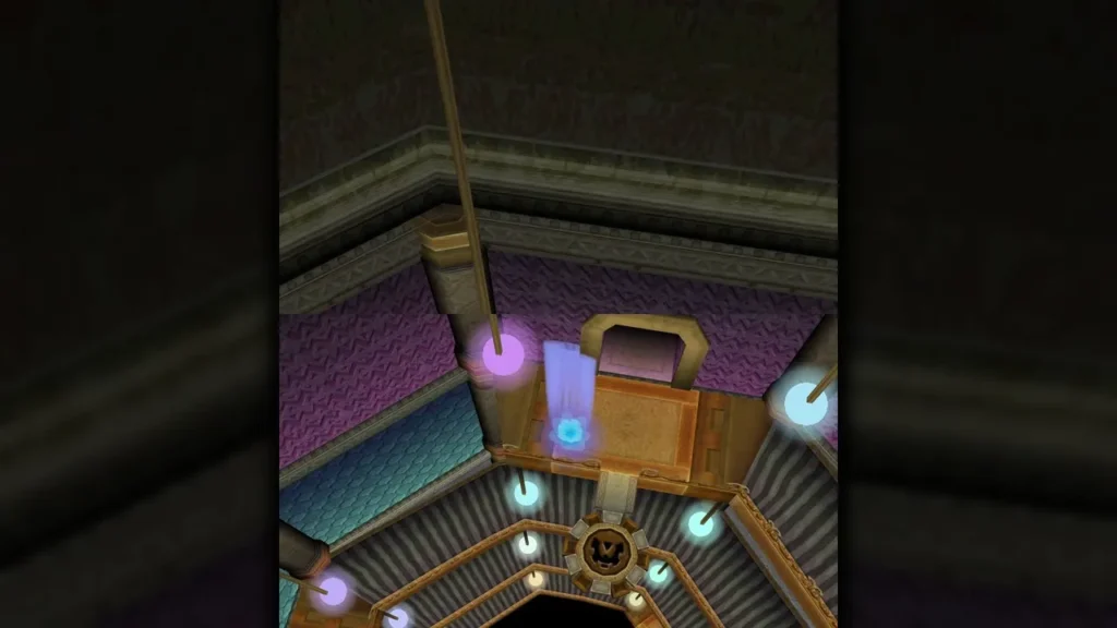 The altar platform at the Tower of Spirits with blue light orbs beside the central pedestal