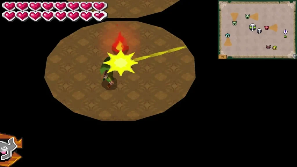 A Light Arrow streaking across a stone floor toward a torch in the Tower of Spirits
