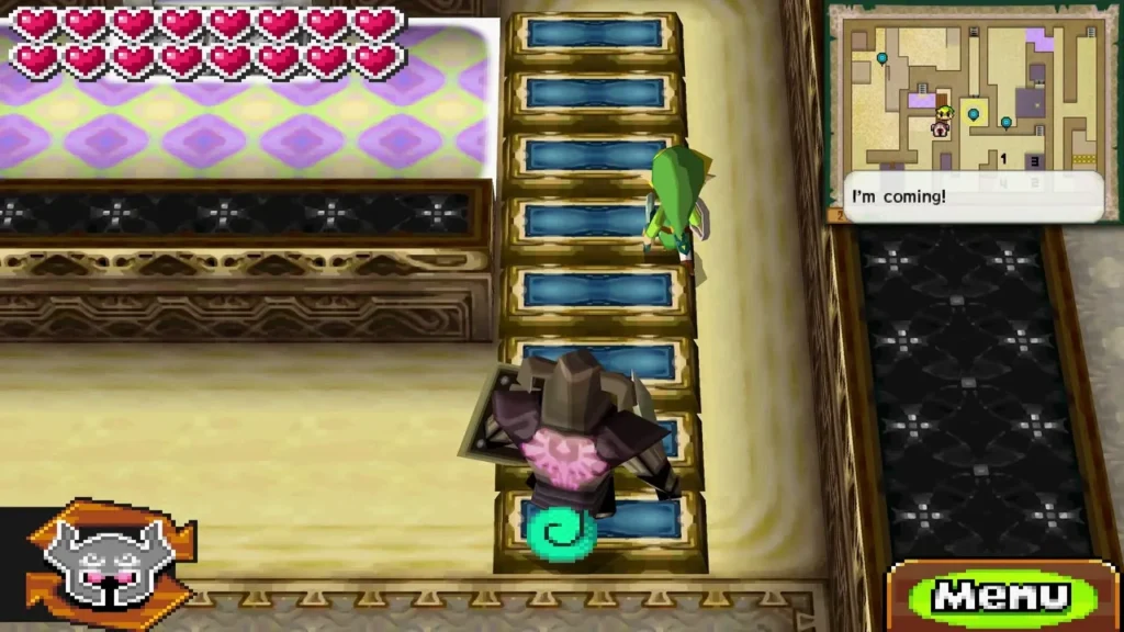 A dark Phantom at the foot of sand steps, a 'I'm coming!' box on screen