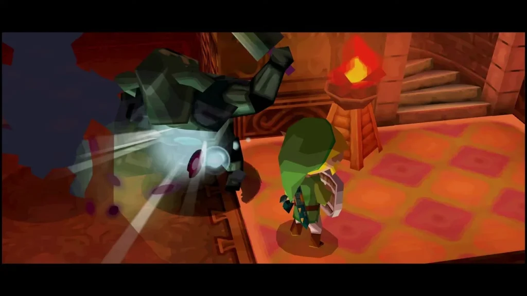 Link slashing a Phantom from behind in a lava room on floor 29 of the Tower of Spirits