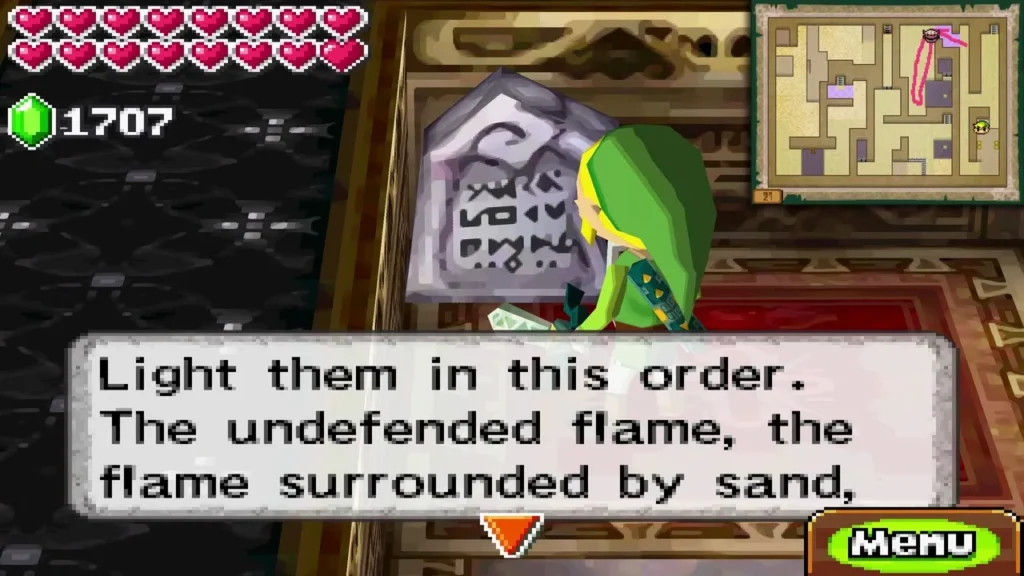 Stone tablet on floor 27 reading 'Light them in this order.'