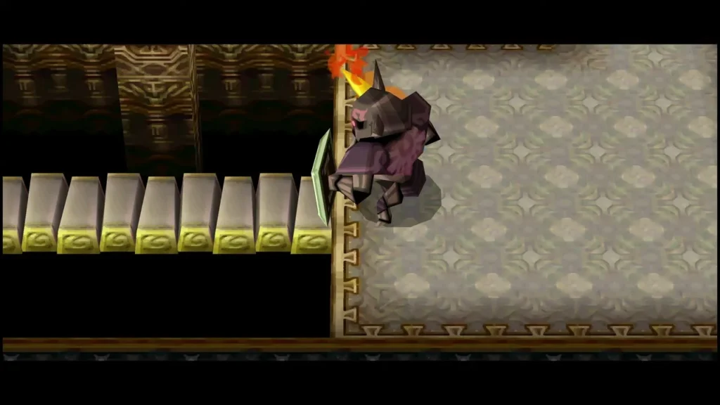 A dark armored Phantom with a lit torch beside spikes in a Tower of Spirits room on floor 27