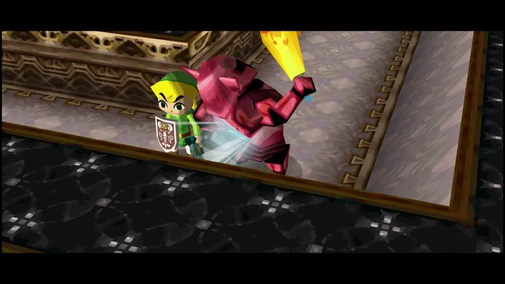 Link facing a red torch Phantom with a flaming hand on Floor 25 of the Tower of Spirits