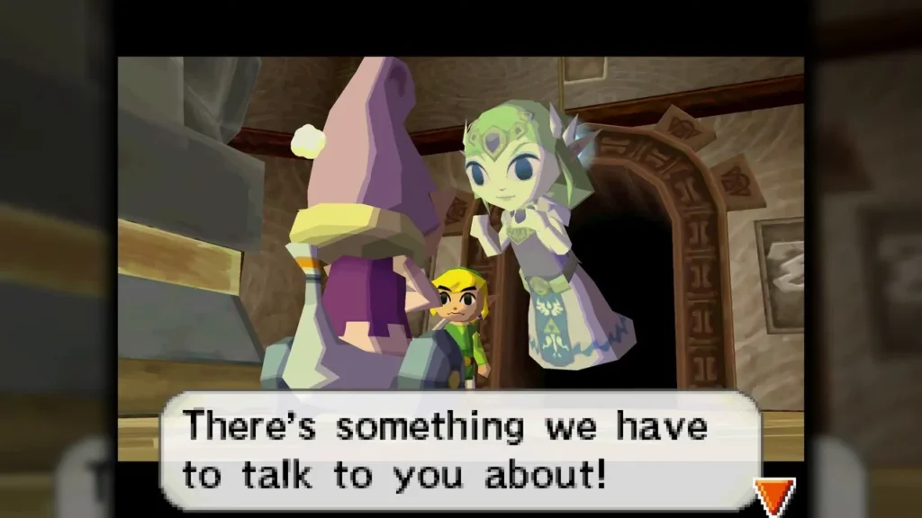 Anjean and Zelda's spirit beside Link in the sage's room of the Tower of Spirits Anjean and Zelda's spirit beside Link in the sage's room of the Tower of Spirits