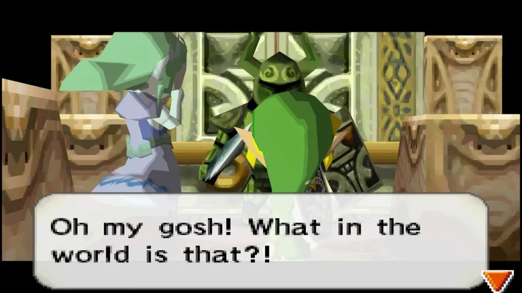Link and Zelda's spirit facing a huge armored Phantom in the tower Link and Zelda's spirit facing a huge armored Phantom in the tower