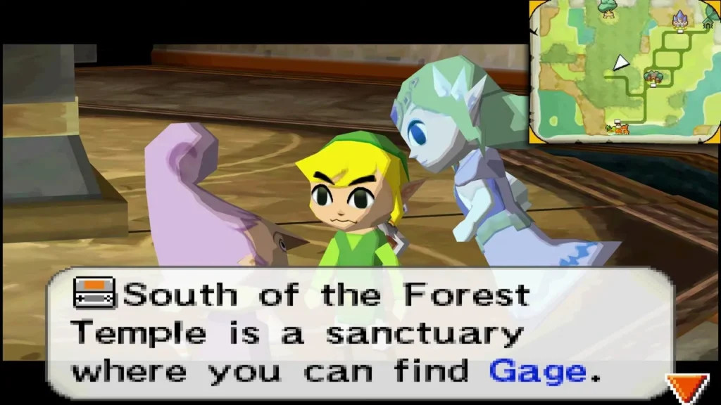 Zelda's spirit telling Link that Gage can be found at a sanctuary south of the Forest Temple Zelda's spirit telling Link that Gage can be found at a sanctuary south of the Forest Temple