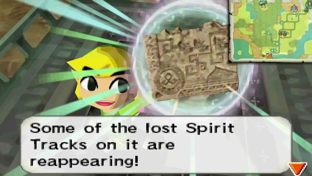 Link holding the Forest Rail Map as some lost Spirit Tracks reappear on it Link holding the Forest Rail Map as some lost Spirit Tracks reappear on it