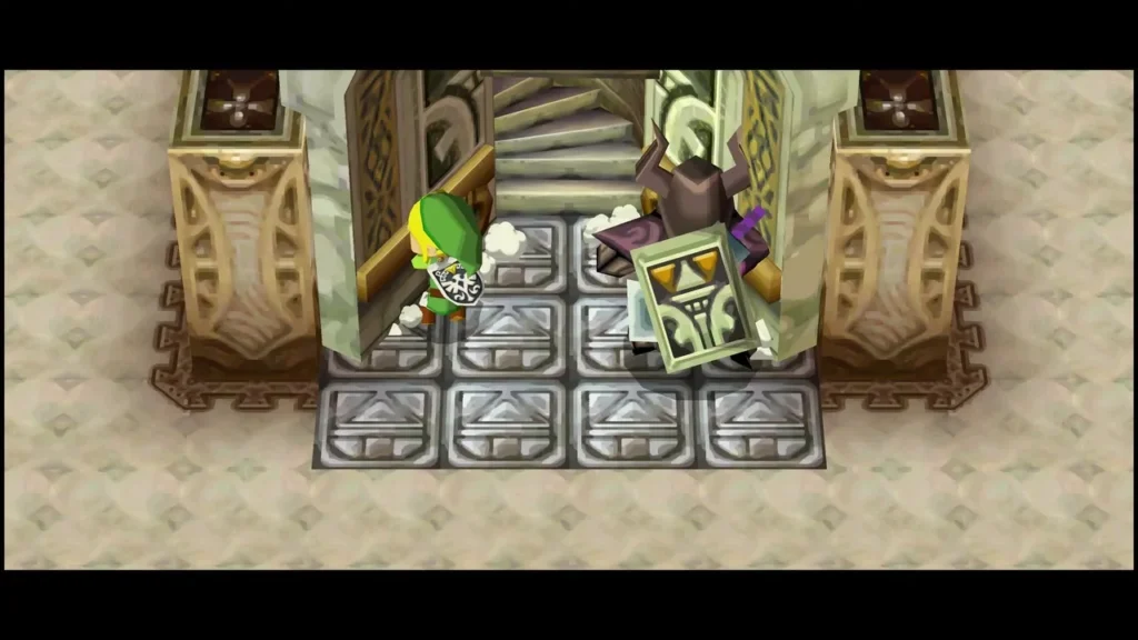 Link and Zelda's Phantom pushing the two handles of the heavy door Link and Zelda's Phantom pushing the two handles of the heavy door