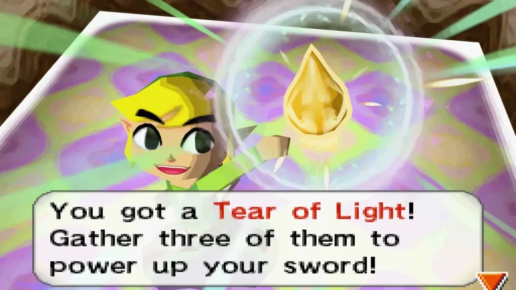 Link holding up the second Tear of Light in the top safe zone of the room Link holding up the second Tear of Light in the top safe zone of the room