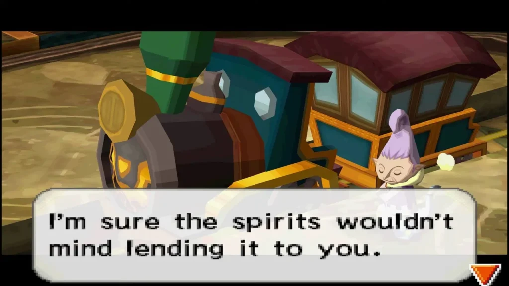 Anjean beside the Spirit Train on the lobby platform, saying the spirits would not mind lending it Anjean beside the Spirit Train on the lobby platform, saying the spirits would not mind lending it