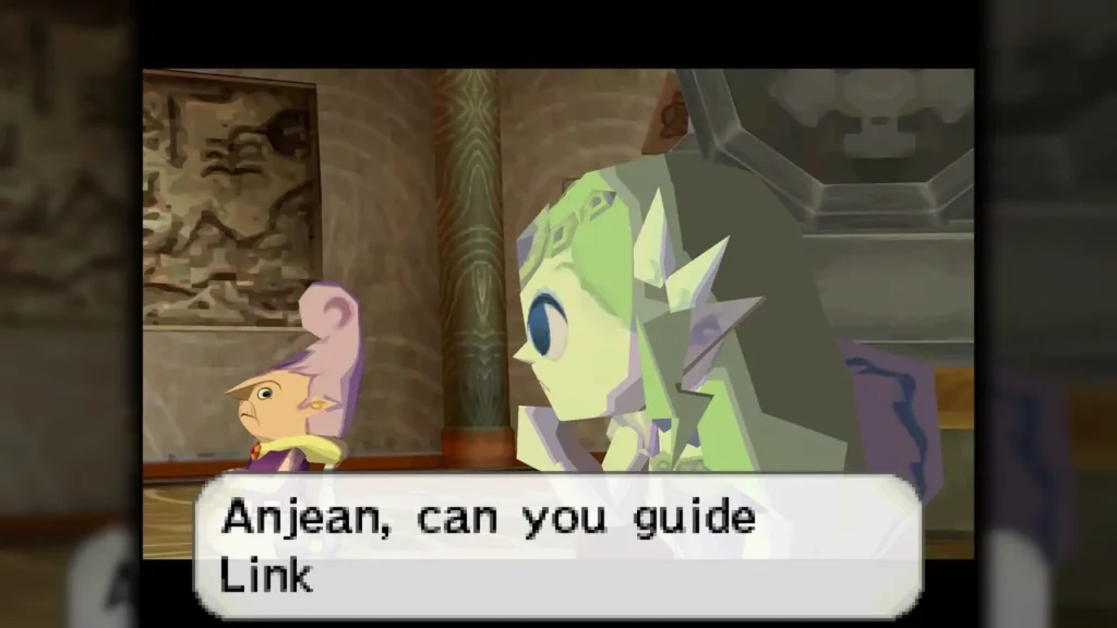 Zelda's spirit asking Anjean to guide Link up the Tower of Spirits Zelda's spirit asking Anjean to guide Link up the Tower of Spirits