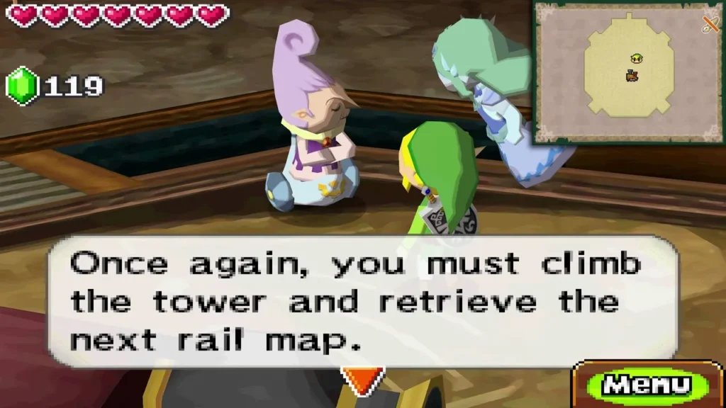 Anjean telling Link he must climb the tower once more to retrieve the next rail map Anjean telling Link he must climb the tower once more to retrieve the next rail map