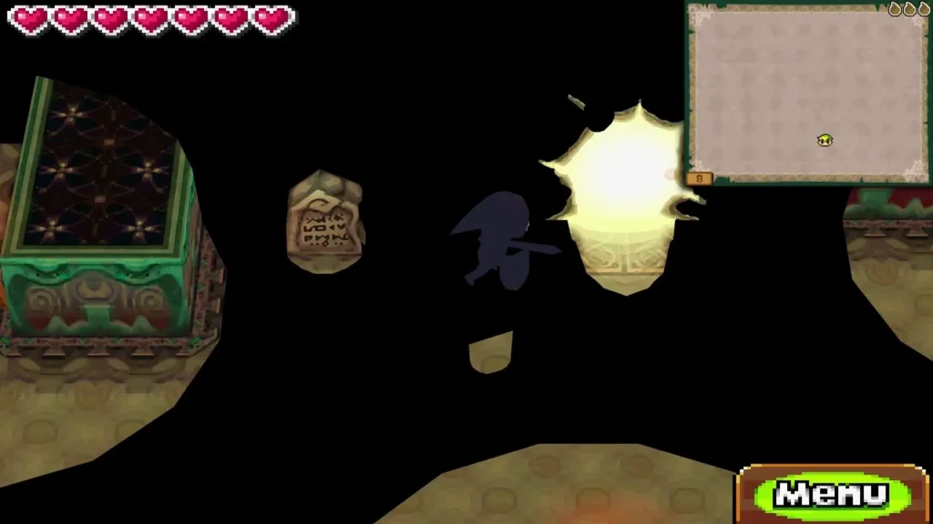 A white explosion bursting at the dark wall beside a stone tablet in the tower room A white explosion bursting at the dark wall beside a stone tablet in the tower room