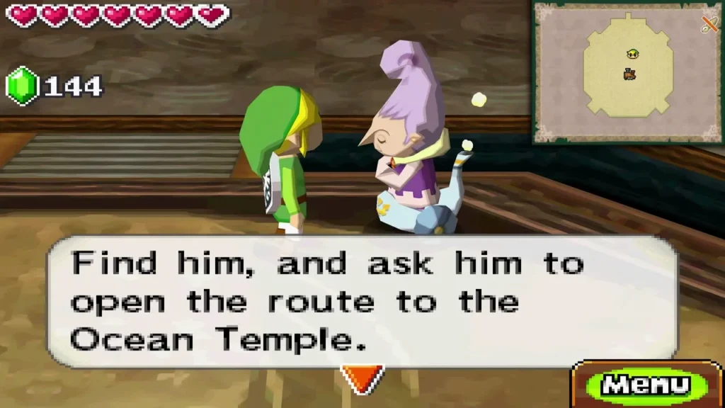 Anjean asking Link to find Carben and open the route to the Ocean Temple Anjean asking Link to find Carben and open the route to the Ocean Temple