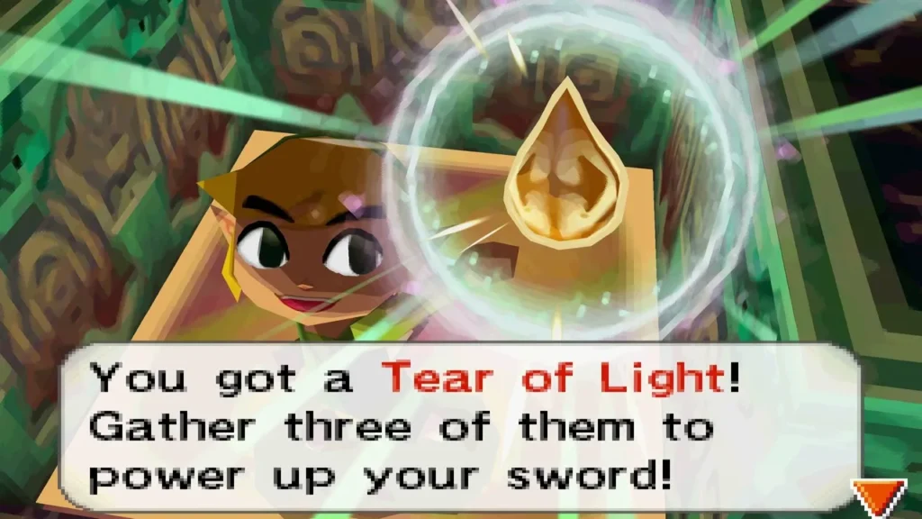 Link holding up a Tear of Light with the item name box on screen Link holding up a Tear of Light with the item name box on screen
