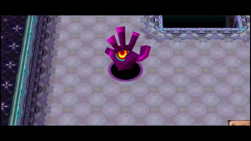 A purple Floormaster hand bursting out of a hole in the tower floor A purple Floormaster hand bursting out of a hole in the tower floor