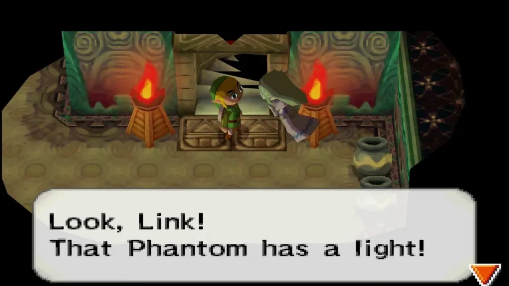 Link beside a Phantom guard as a voice says that the Phantom has a light Link beside a Phantom guard as a voice says that the Phantom has a light